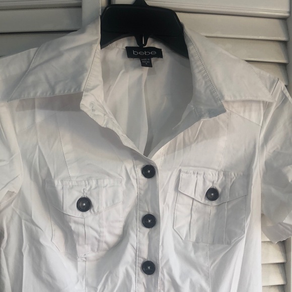 Bebe white button shirt collar & sleeves dress - Picture 2 of 2